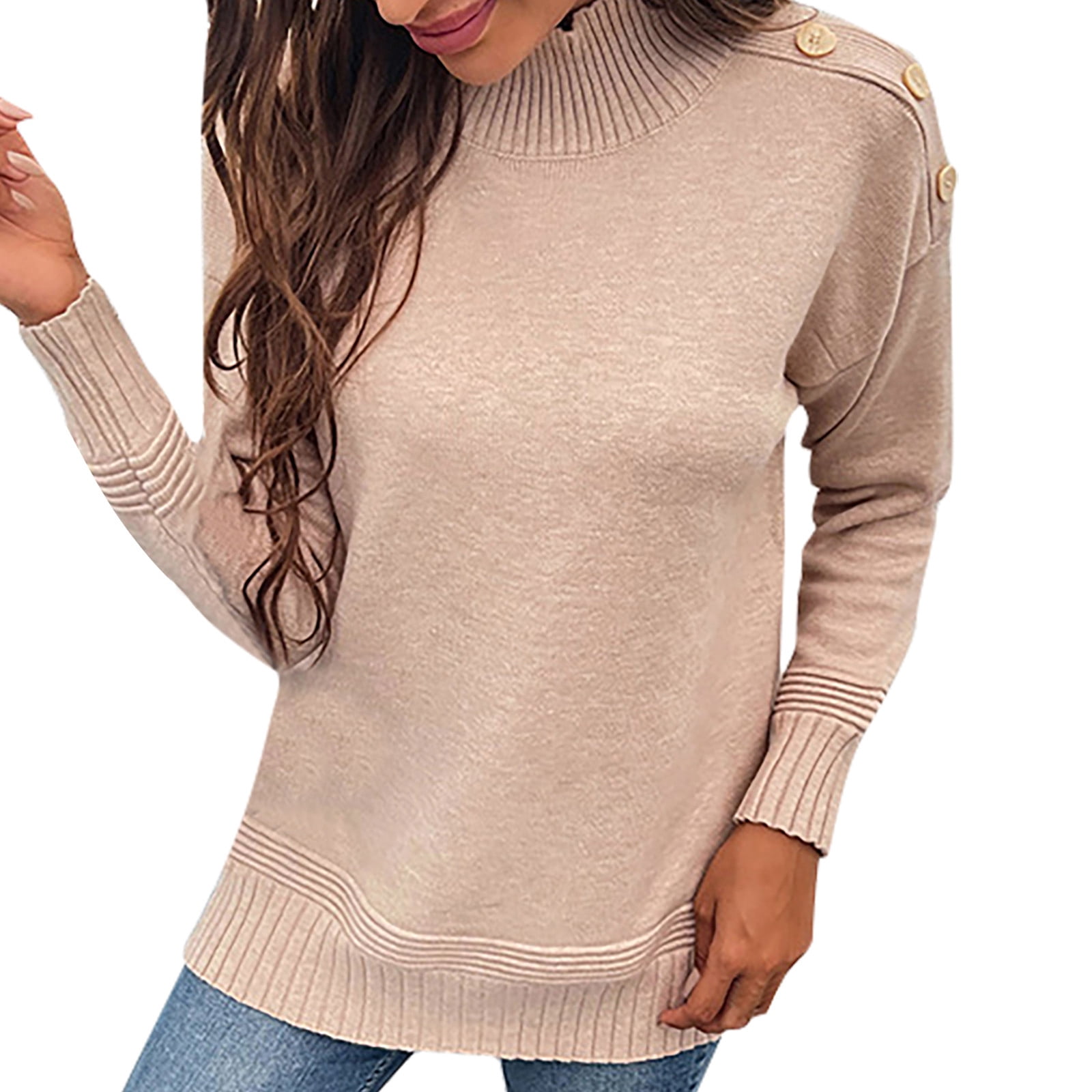 Ladies Solid Color Half Turtleneck Hem 