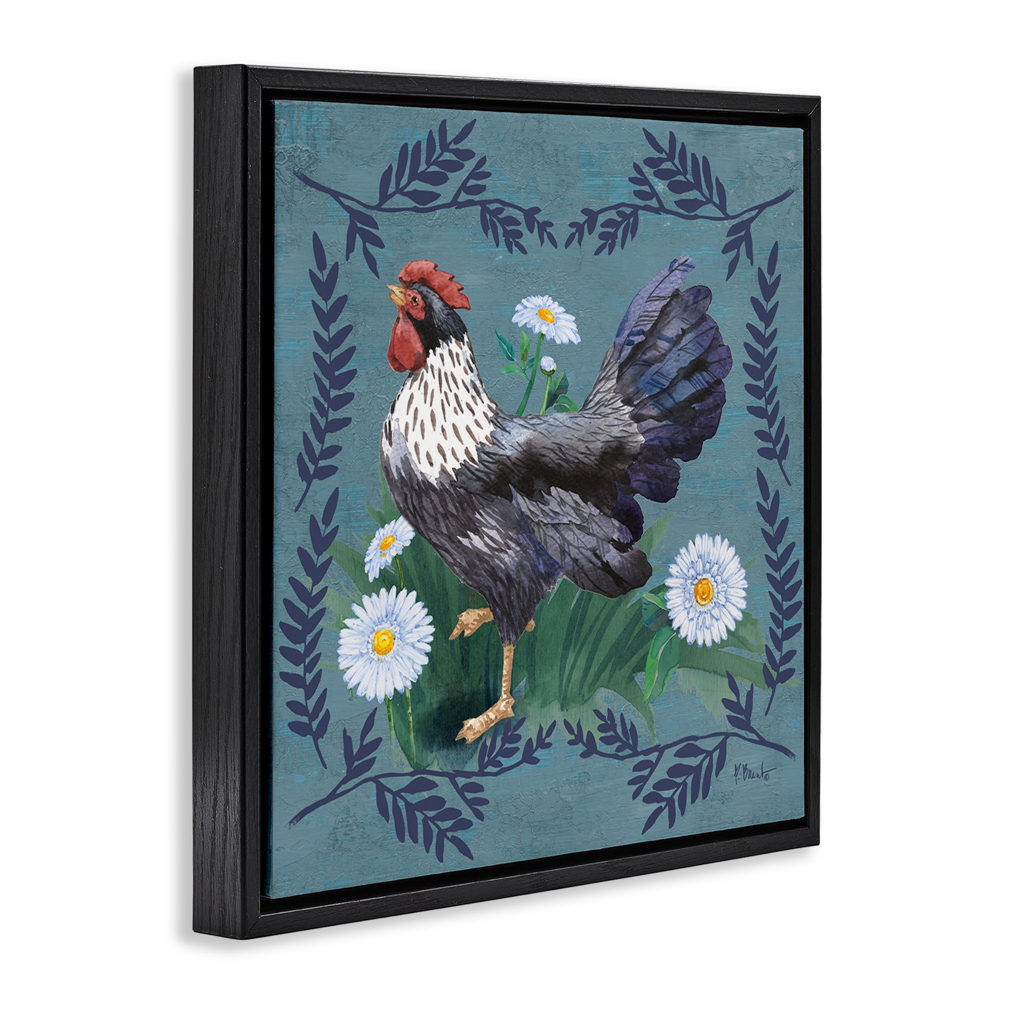 Stupell Industries Country Hen & Ferns Animals & Insects Painting Black Floater Framed Canvas Art Print Wall Art, 18 x 18