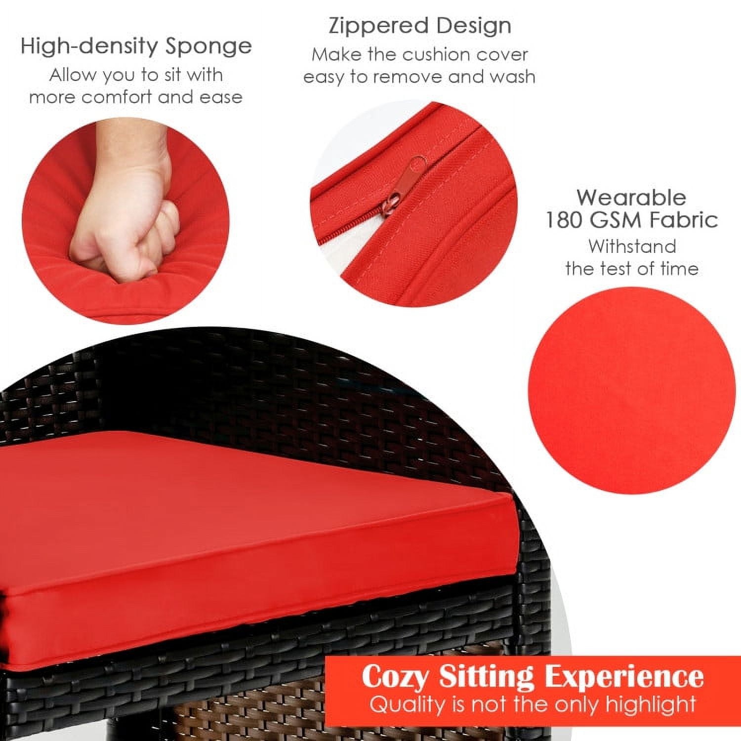 Aimee Lii 4 Pieces Wicker Patio Furniture Set, Coffee Table Cushioned Sofa, Modern Patio Furniture, Red Aimee Lii 4 Pieces Wicker Patio Furniture Set, Coffee Table Cushioned Sofa, Modern Patio Furniture, Red