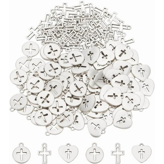 about 120Pcs 3 Styles Antique Silver Tibetan Charms Mini Cross Pendants Easter Charms Christian Charms Metal Pendants for DIY Bracelet Necklace Earrings Jewelry Making