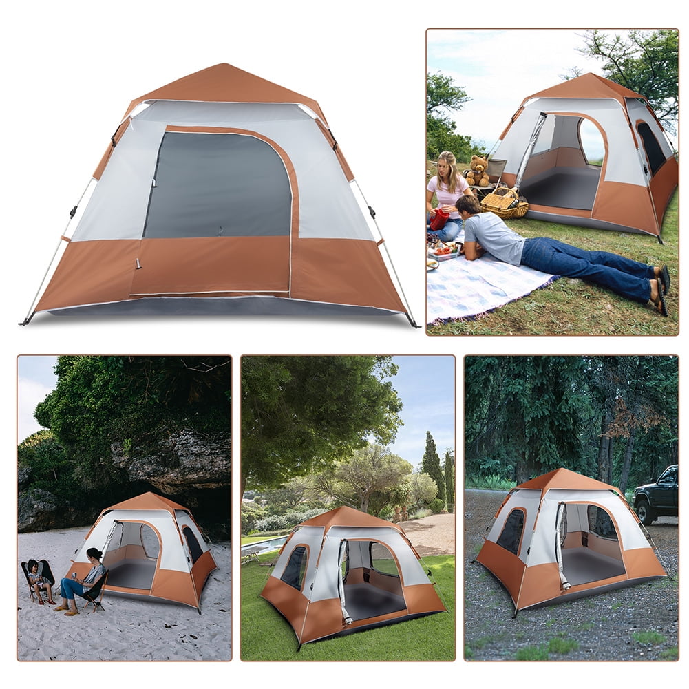 Kadyn Four-Person Family Tent, Modern Camping Tent for Outdoor, Waterproof Tent with Spring Quick Opening, Brown Kadyn Four-Person Family Tent, Modern Camping Tent for Outdoor, Waterproof Tent with Spring Quick Opening, Brown
