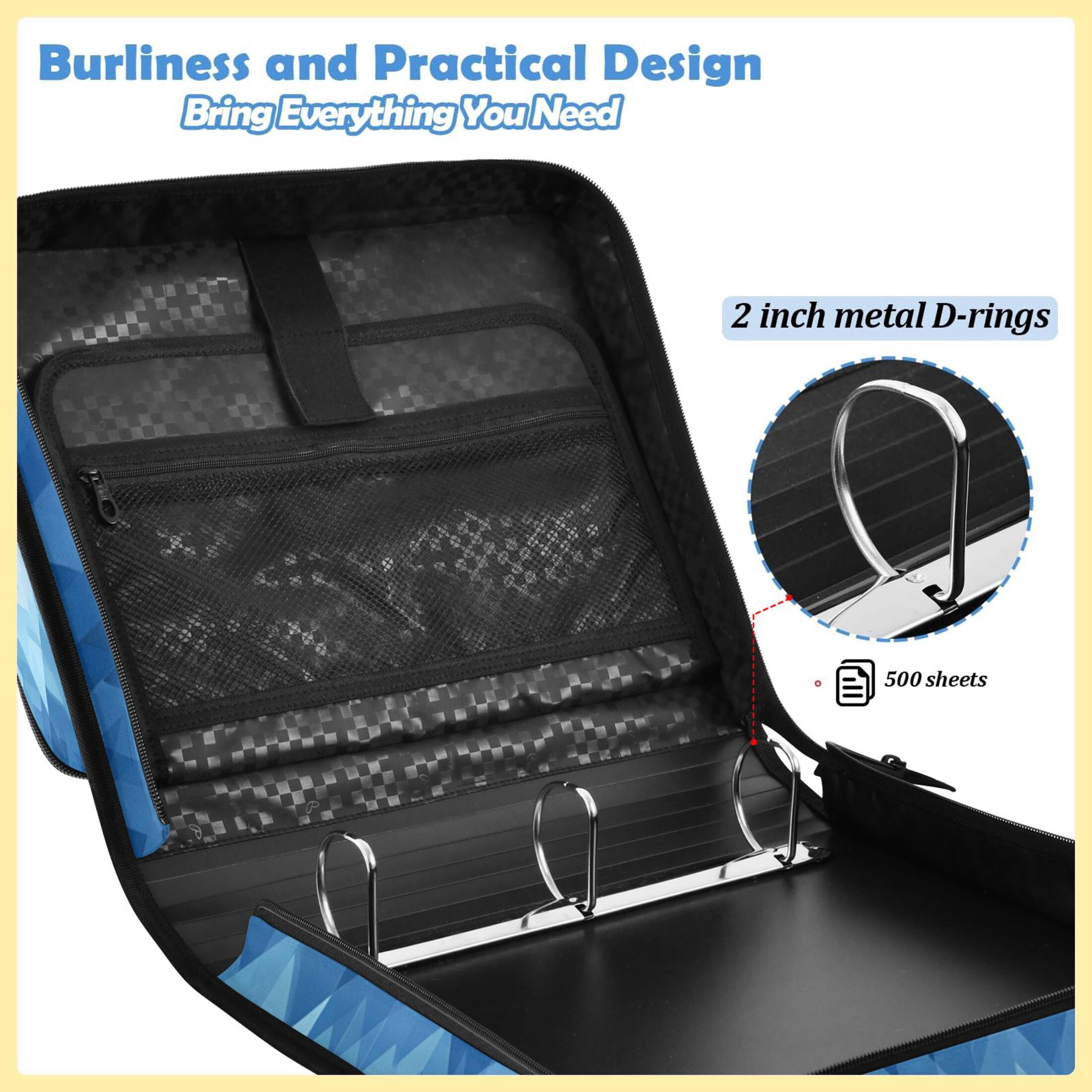 DIXRUYEE Zipper Binder File Keeper Documents Organized-Blue Gradient Stripes Of Pattern