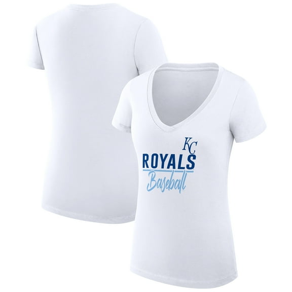 Women's G-III 4Her by Carl Banks  White Kansas City Royals Team Graphic V-Neck Fitted T-Shirt