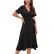 thumbnail image 1 of Women V-Neck Dress Fashion Short Sleeves Dress High Waisted Dress Solid Color Midi Party Dress Girls Summer Casual Dress dark red XXL, 1 of 4