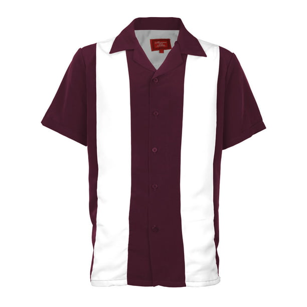 Maximos - Men's Two Tone Bowling Casual Dress Shirt (White / Burgundy ...