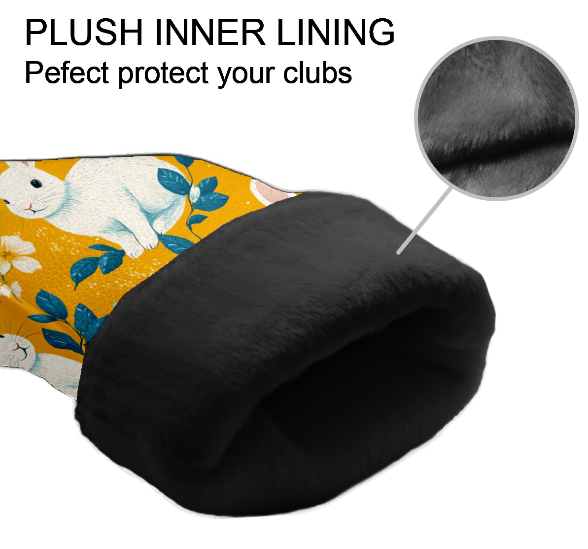 Golf Club Covers PU Leather Waterproof Head Covers for Fairway Woods Hybrids White Rabbit