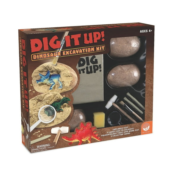 MindWare Dig It Up! Dinosaur Excavation Kit, Discovery Gift kit for Kids, Learn About Dinosaurs! 3 Large Dino Digs with Explorer Vest, 5 Realistic Tools, Clean-up mat & Educational Fun-fact Cards