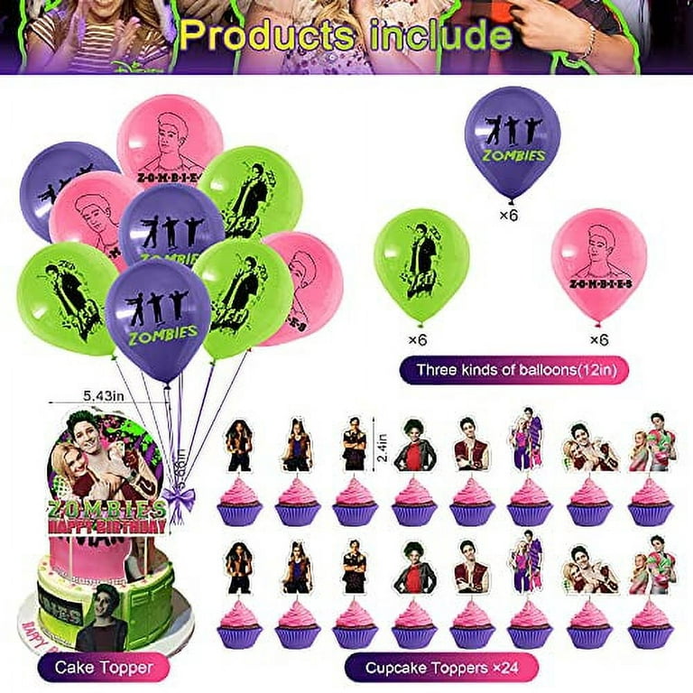 Nelton Birthday Party Supplies for Zombies Includes Backdrop - Banner - Cake Topper - 24 Cupcake Toppers - 20 Balloons - Table C