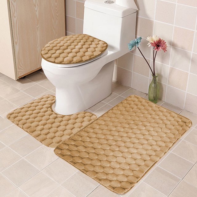 TUWABEII Memory Foam Bath Mat Set Bathroom Rugs For 3 Pcs Toilet Mats Soft Comfortable Water Absorption NonSlip ThickMachine WashableEasier To Dry