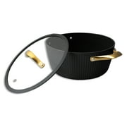 Thyme & Table 12-Piece Non-Stick Signature Ribbed Cookware Set, Non-Toxic Pots and Pans Set - Black & Gold