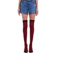 thumbnail image 2 of Minnieouse Paquete de 2 calcetines a rayas de talla grande hasta el muslo, elasticidad, transpirabilidad, cómodos, cálidos, apariencia de moda, Medias negro rojo, 2 of 6