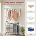 thumbnail image 4 of Laundry Sorter with Hanging Bar, 3 Section Rolling Laundry Hamper with Heavy Duty Lockable Wheels, Laundry Basket with Hanging Rack for Bedroom, 3 Gray, 4 of 8