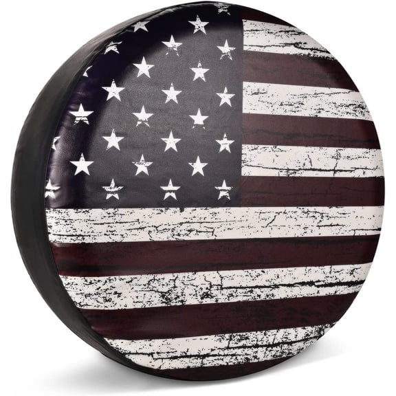 Spare Tire Cover, Wheel Cover with American USA Flag PVC Leather Waterproof Dust-Proof Universal Fit for Jeep Trailer RV SUV Camper Vehicle (15 Inch)