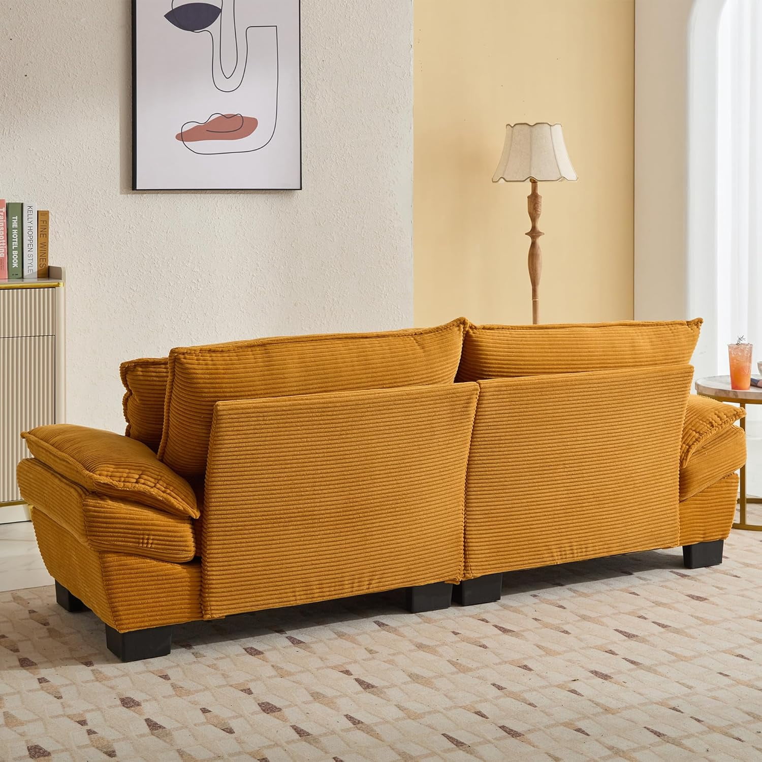 AENKYO 84" Corduroy Loveseat Sofa with Pillows, Modern 2-Seater Couch for Living Room,Yellow