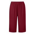 thumbnail image 4 of Womens Lightweight Breathable Knee Length Shorts Casual Vacation Elastic Waist Pleated Pocket Trousers Spring Summer Basic Capris Wine XXL, 4 of 6