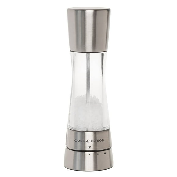 Cole & Mason Derwent Salt Mill - Stainless Steel Salt Grinder Mill - Salt Grinder with Gourmet Precision Mechanism & Premium Sea Salt - Stainless Steel