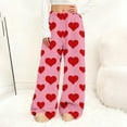 thumbnail image 2 of FRSASU Women's Valentine Pants Flannel Plush Fuzzy Elastic Waist Wide Leg Love Heart Print Long Pants Red, 2 of 7