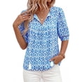thumbnail image 5 of PRETTYGARDEN Womens Summer Boho Tops Vacation Outfits Casual Tie Front V Neck Peasant Blouses Puff Short Sleeve Shirts, 5 of 7