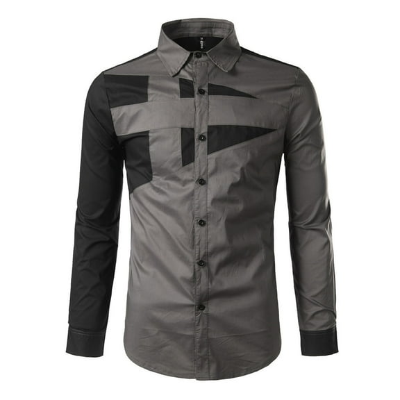 Shirts for Men, Men's Slim Fit Long Sleeves Casual Button Down Dress Shirts 2025 Color Blocking Lapel Top for Halloween