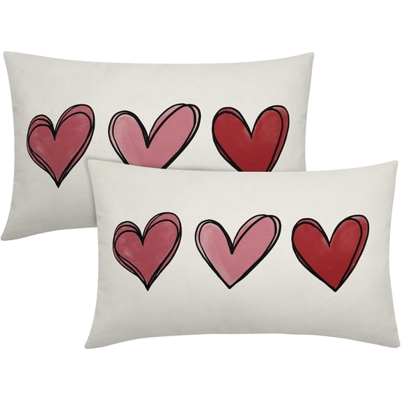 Valentines Day Lumbar Pillow Covers 12X20 Inch Red Pink Heart Valentine''s Day Decorative Rectangular Pillow Cases Cute Holiday Throw Pillows Set of 2 Home Decor for Sofa Porch Co