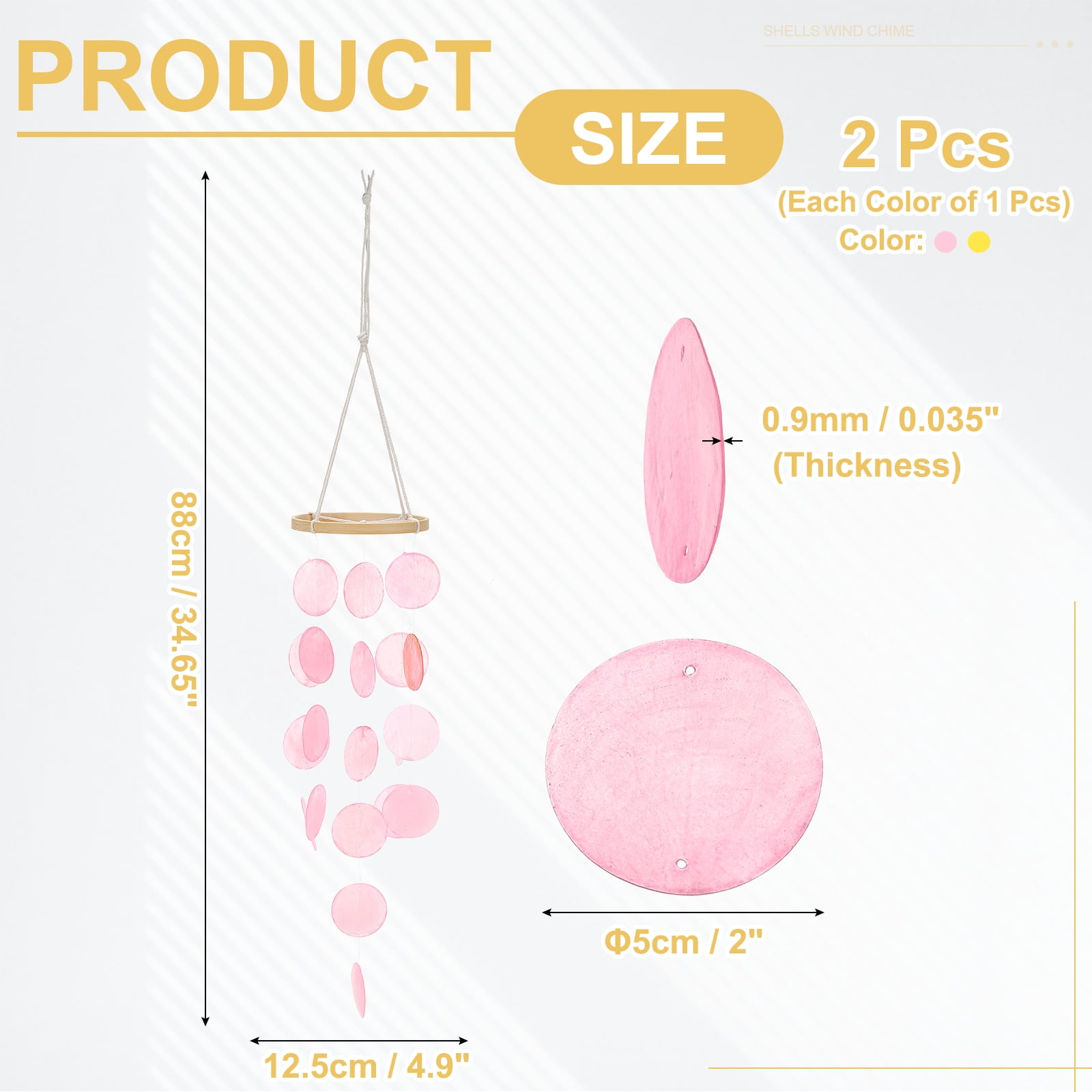 Uxcell 2Pcs 35" Capiz Wind Chimes Seashell Hanging, Pink/Honey