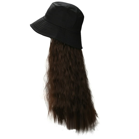 SUCS Fisherman Cap Hair Wave Curly Hairstyle Adjustable Wig Hat Attached Long Hair