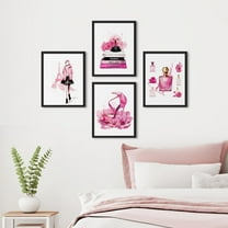 PixonSign Framed Wall Art Fashion Sketch Paris France Eiffel Tower Perfume Posters, Set of 4 Pink Preppy Room Digital Art Minimalism Modern Canvas Prints for Home Decor - 11"x14" Black
