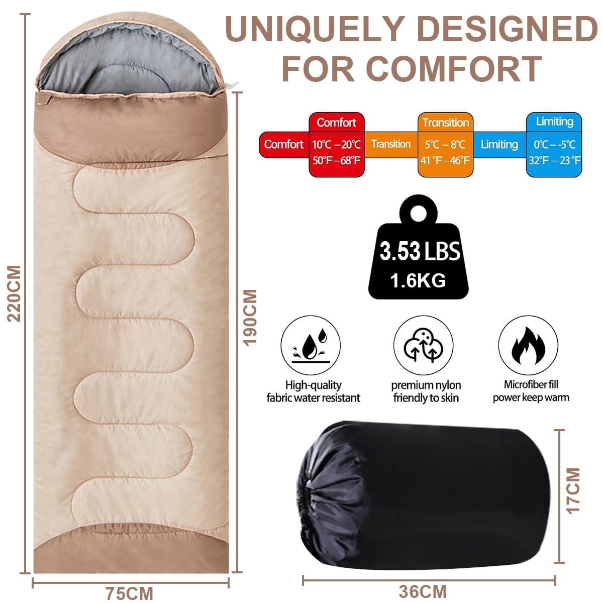 Topchances 0 Degree Camping Sleeping Bags XL Cold Weather Winter Sleeping Bag with Removable & Washable Liner for Adults Big and Tall with Compression Sack, 4.19 lbs