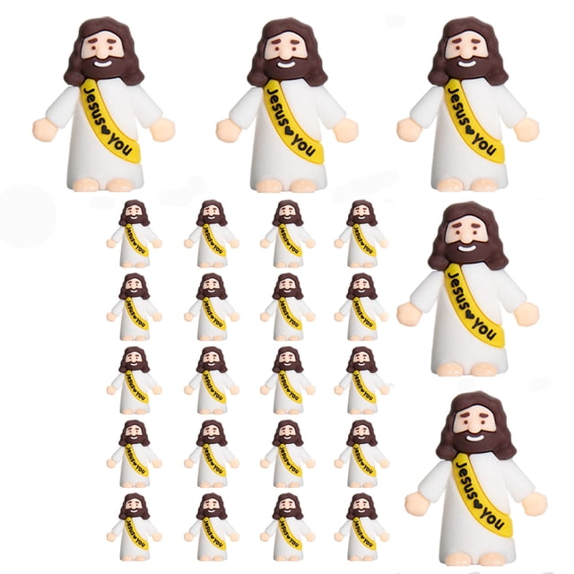64 mini figuras de Jesús, Pascua Jesús te ama, juguetes de Cristo, pequeñas figuras de Cristo para esconder y buscar regalos de fiesta religiosa de la escuela dominical, regalo ,25pcs-Yellow