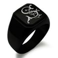 thumbnail image 1 of Stainless Steel Letter S Initial Floral Monogram Engraved Engraved Square Flat Top Biker Style Polished Signet Ring, 1 of 1