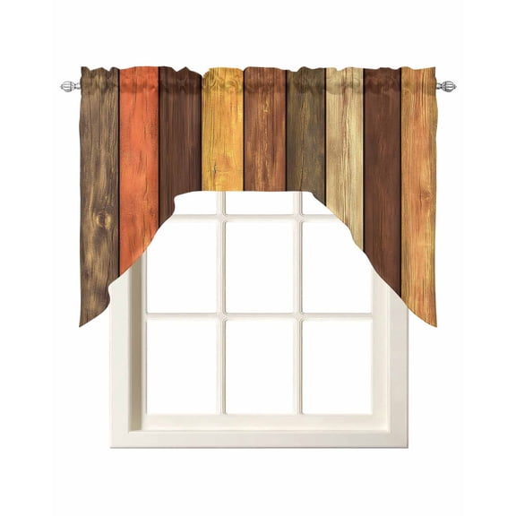 Farmhouse Orange Brown Kitchen Curtains Swag Valance for Windows/Bathroom/Cafe, Retro Vintage Wood Rod Pocket Drape Panel Swag Curtain Valance for Bedroom/Living Room 55''x36''