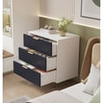 thumbnail image 2 of S-HOME Modern 3 Drawer Dresser in White and Navy Blue, Versatile Storage Cabinet Ideal for Bedroom and Living Room Decor, 2 of 6