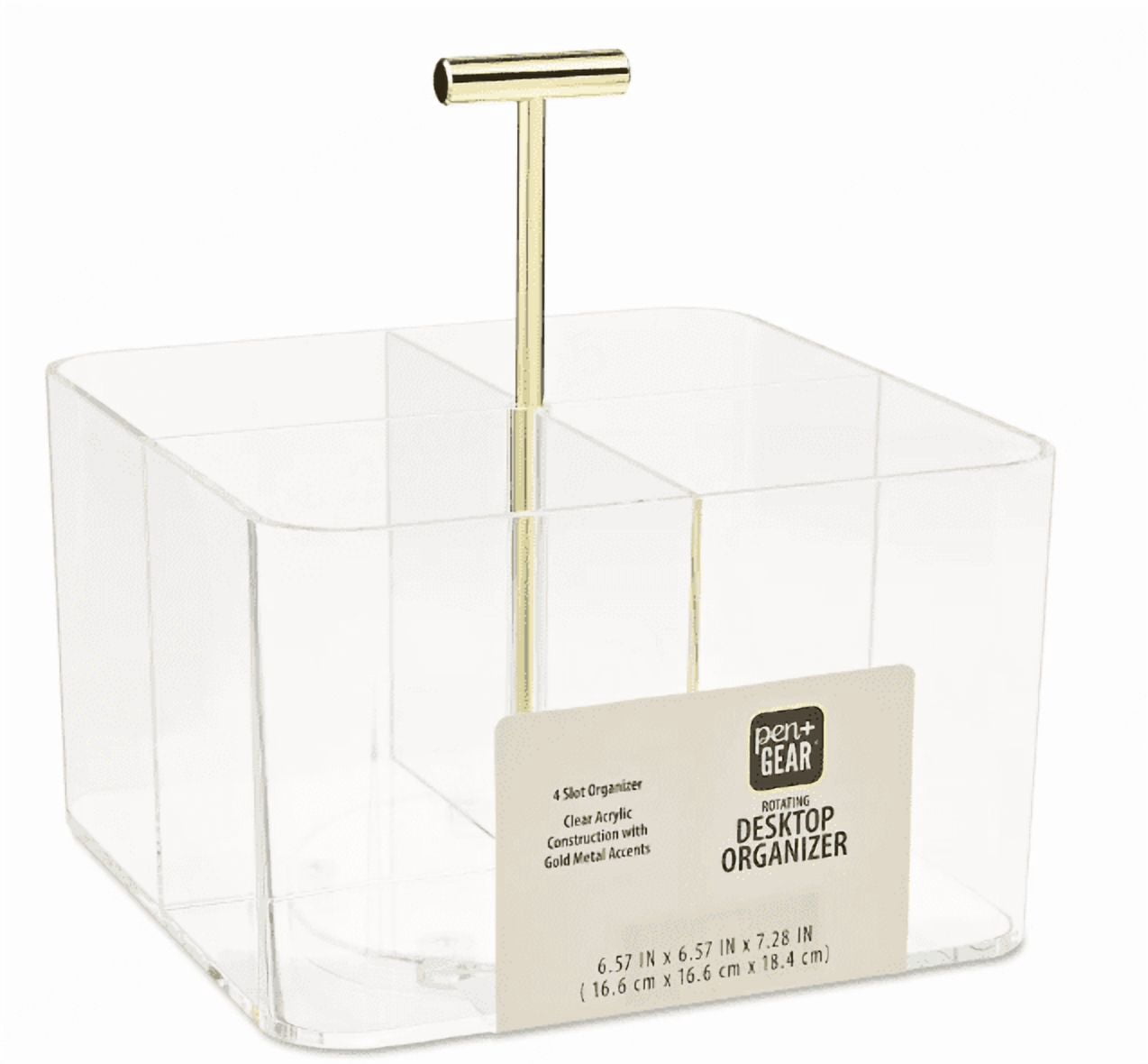 (2 pack) Pen+Gear Acrylic Rotating Desk Organizer, 6.57 in x 6.57 in x 7.28 in, 4 Compartments, Clear
