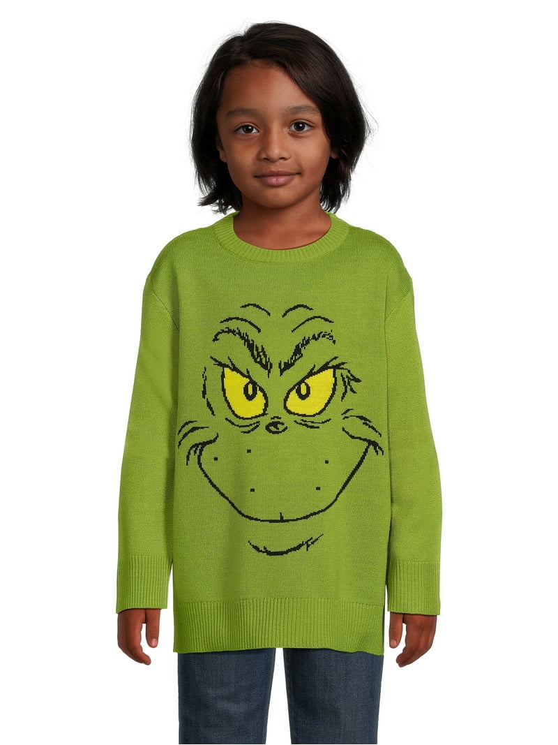 Seuss Boys The Grinch Holiday Sweater XS-2XL, Cozy Knitted