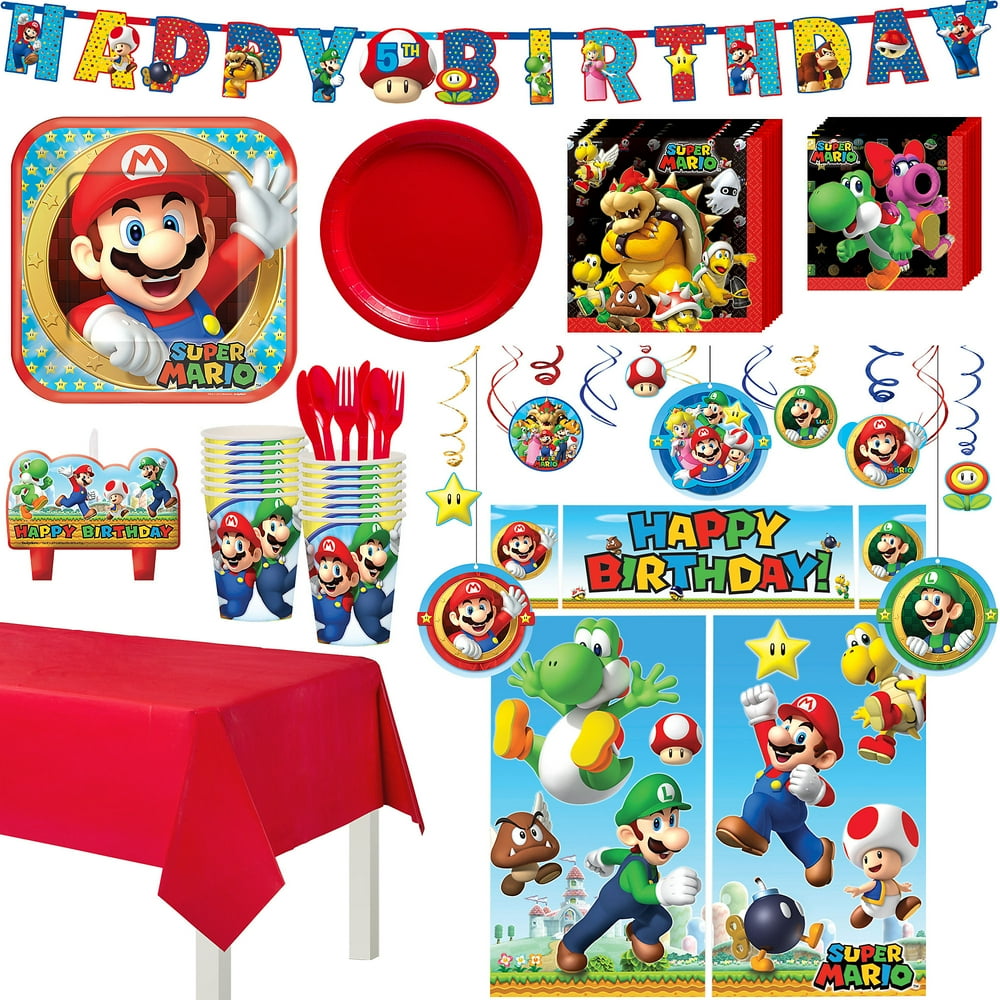 Super Mario Birthday Party Kit, Includes Happy Birthday Banner and Decorations, Serves 16 , by ...