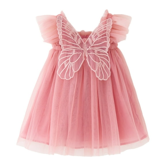 OSOLU Toddler Girls Fly Sleeve Butterfly With Wing Tulle Holiday Party Dress Dance Dresses Sundress Newborn Relaxed Fit Dailywear, 5-6 Years