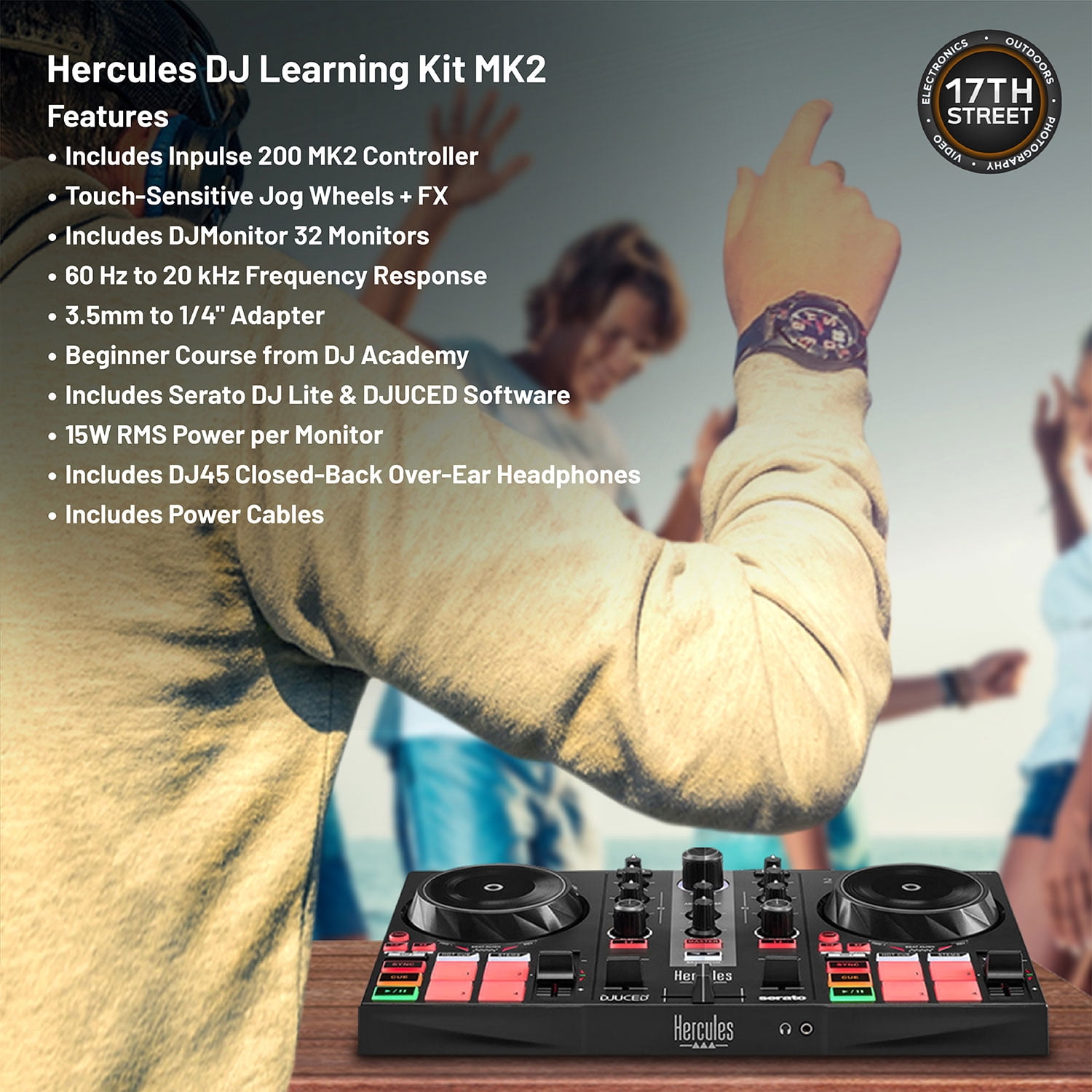 Hercules All in One DJ Learning Kit - Inpulse 200MK2 DJ Controller with On-Stage Laptop Stand, Waith Hard Travel Case and Waith Cleaning Cloth - Serato DJ Lite & DJUCED Software Included (Bundle Set)