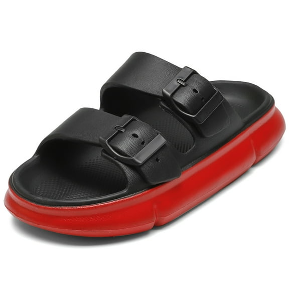 Women's Comfort Adjustable Double Buckle Flat Sandals Lightweight Footbed Slip on EVA Slippers