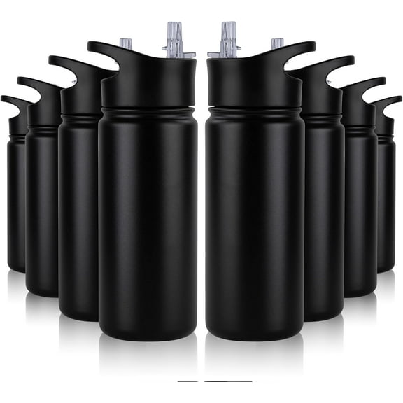 16 oz Insulated Water Bottle Bulk 8 Pack, Straw & Spout Lid, Keep Cold 24H, Spill Proof, BPA-Free, Double Wall, Stainless Steel Kids Water Bottles for School, Sports