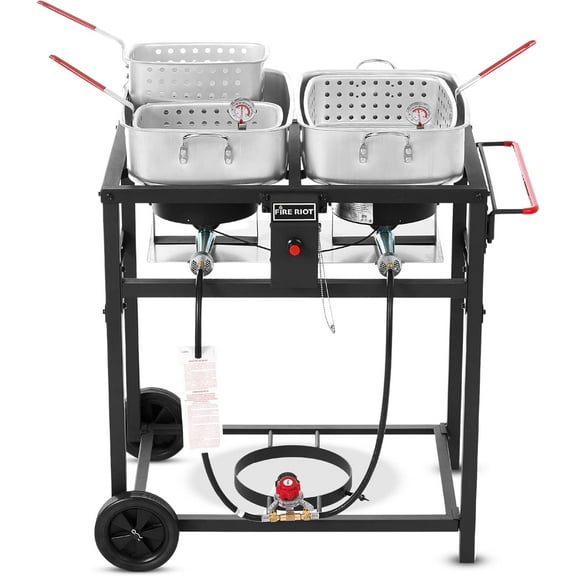 Outdoor Double Burner Propane Deep Fryer Set – Includes 2 x 18QT Aluminum Pots & Baskets, High Pressure Gas Stove for Fish Fry, Wings, Fries & Cajun Cooking