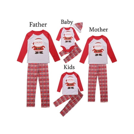 

Viworld Christmas Family Matching Pajamas Set Adult Kids Baby Santa Claus Tops+Plaid Pants Sleepwear Nightwear