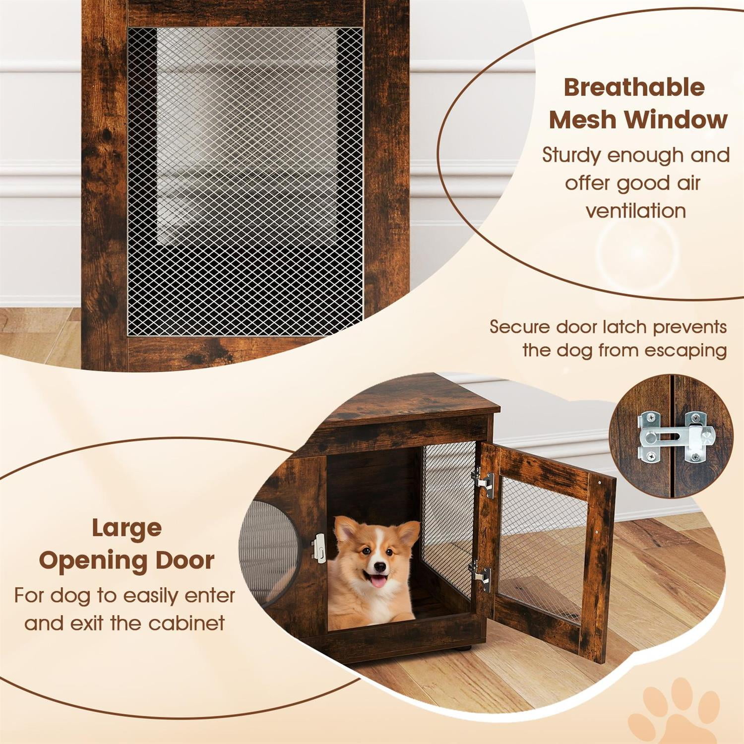 Pefilos Furniture Style Dog Crate, Translucent Window & Lockable Door, For Small/Medium Dogs, White
