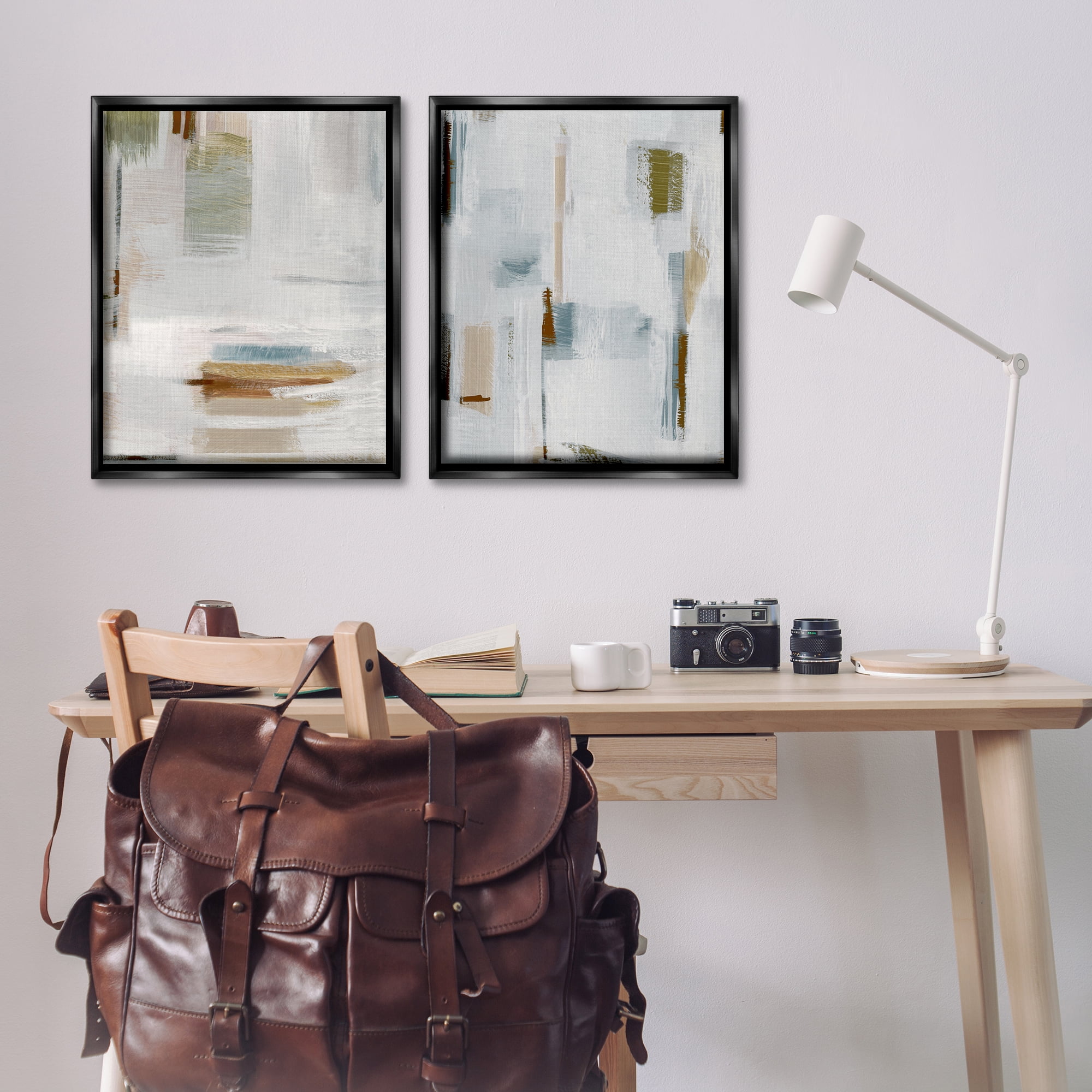 Stupell Industries Sophisticated Soft Abstraction Abstract Painting Black Floater Framed Canvas Art Print Wall Art, 31 x 25, Set of 2