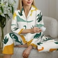 thumbnail image 6 of Fuzoiu Dinosaurs and Tropical Leaves Print Women's Long-Sleeved Pajama,Lounge Button Down Nightwear,Womens Notch Collar Pajama Set-X-Large, 6 of 7