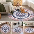 thumbnail image 6 of 3.3ft Washable Round Rug, Bohemian Circular Non-Slip Circle Area Rug for Entryway Bedroom, Ethnic Style Vintage Red Blue Texture Indoor Accent Floor Mat for Home Decor, 6 of 9