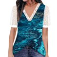 thumbnail image 1 of Gibobby Camiseta de manga corta para mujer Top manga corta con cuello en V encaje informal con estampado moda para mujer(Azul oscuro,XL), 1 of 4