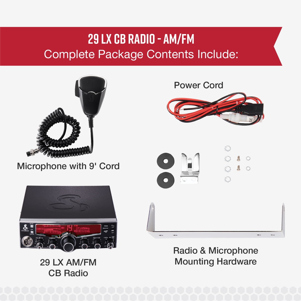 Cobra 29LX AM/FM Professional CB Radio – Emergency Weather Radio with NOAA Alerts, Dual AM/FM Modes, Selectable 4-Color LCD Display, Auto-Scan, and Radio Check Diagnostics