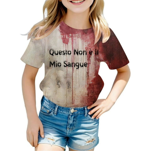 Weebloom Kids Halloween Shirts Boys Girls Short Sleeve Letter Graphic Tees for Casual and Design for Young 3-12 Years Tops Outwear,3-4 Years