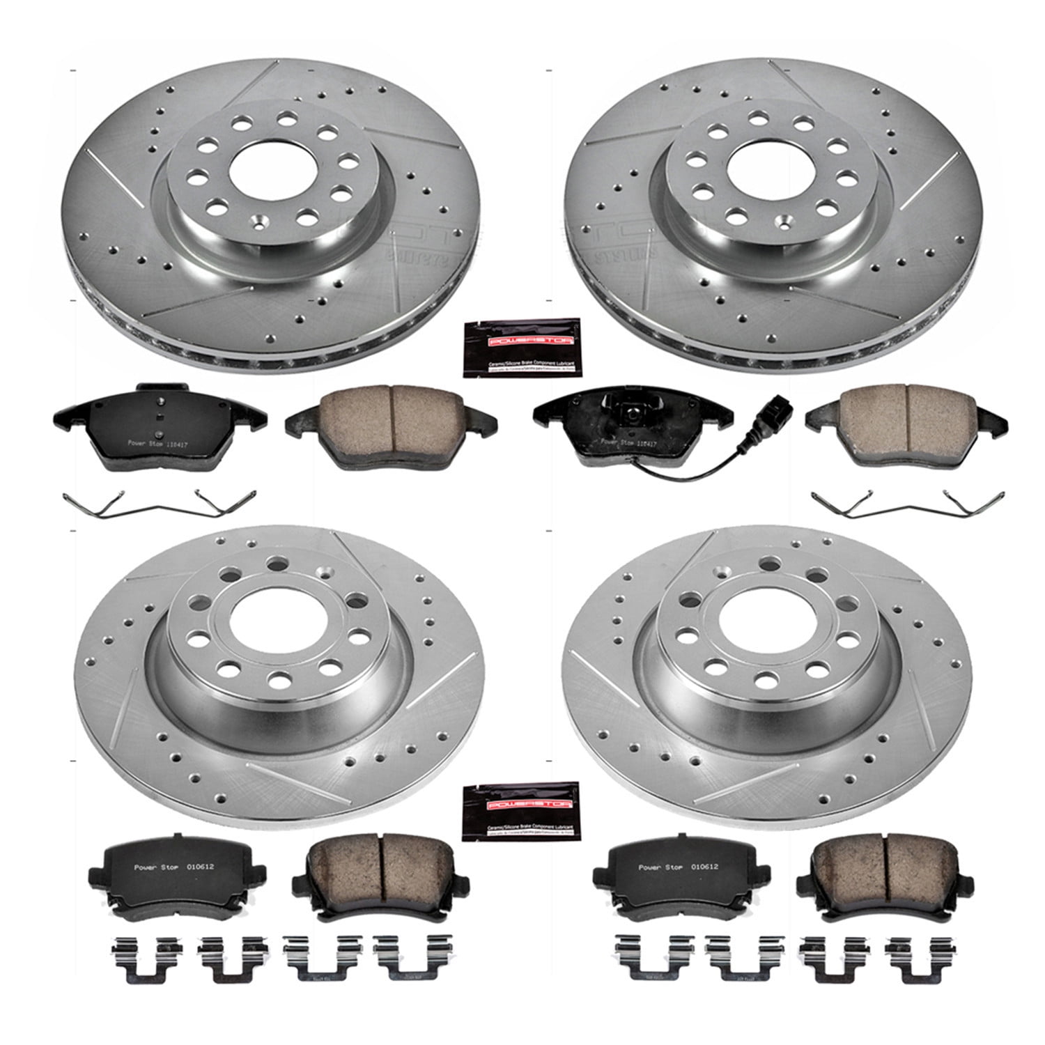 PowerStop Front and Rear Z23 Evolution Sport Carbon-Fiber Ceramic Brake Pad and Drilled & Slotted Rotor Kit Fits: VOLKSWAGEN Select Models K5798