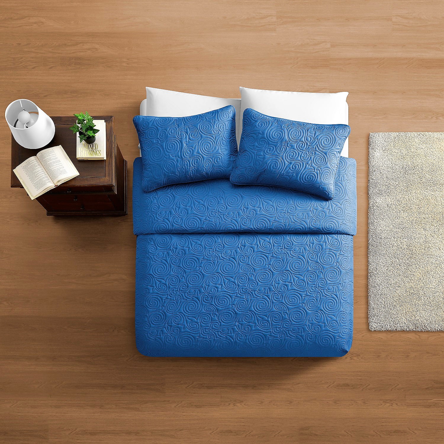 Cozy Bed Swirl Design Pinsonic Quilt Set Twin Blue Cozy Fleece QLT-WF-Blue-Tw